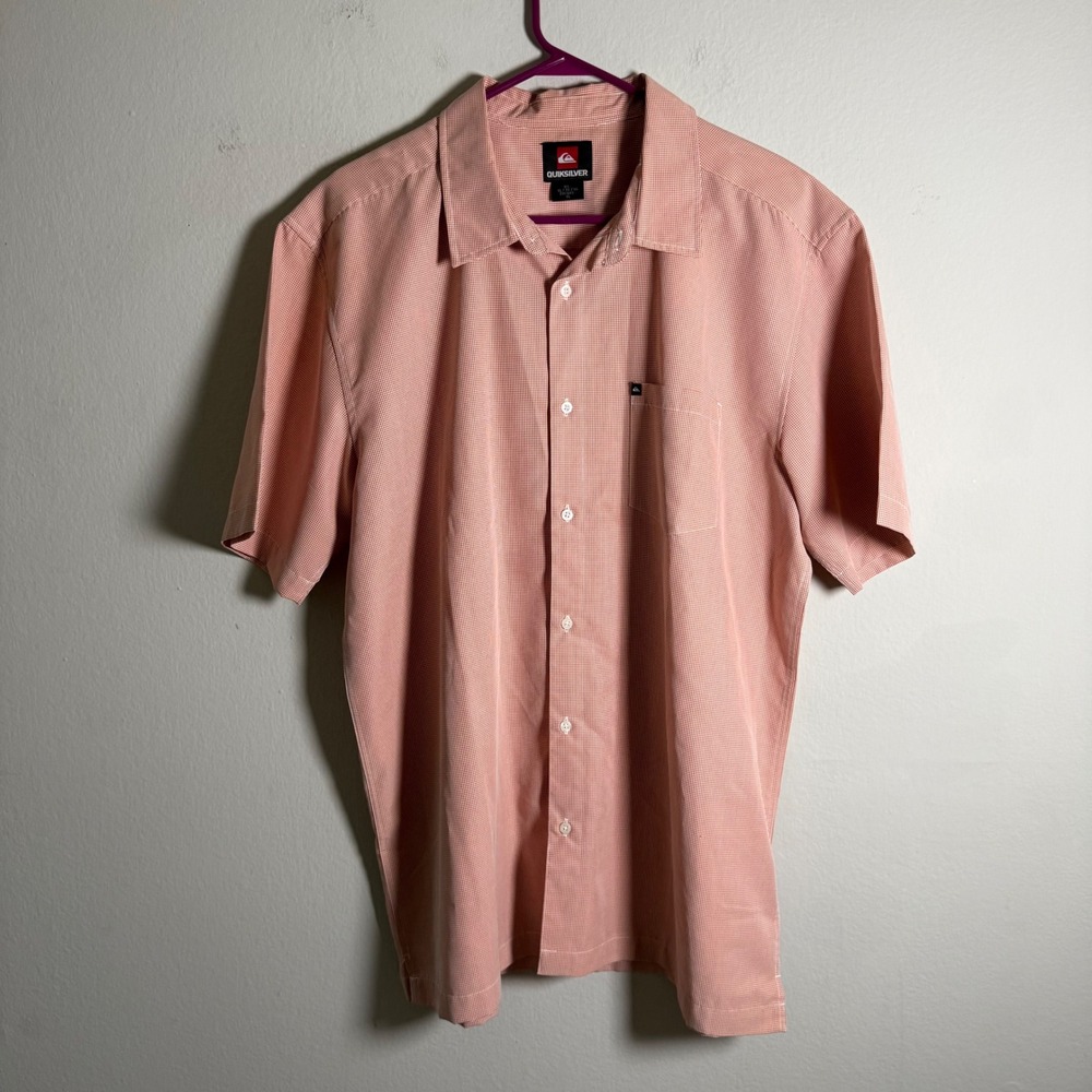 Quiksilver Mens XL Short Sleeve Button Up Shirt Orange Gingham Modal Blend